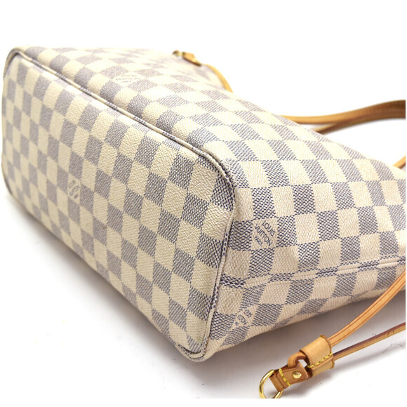 Louis Vuitton Neverfull Tote Bag Damier Azur White Canvas Leather - Picture 6 of 9